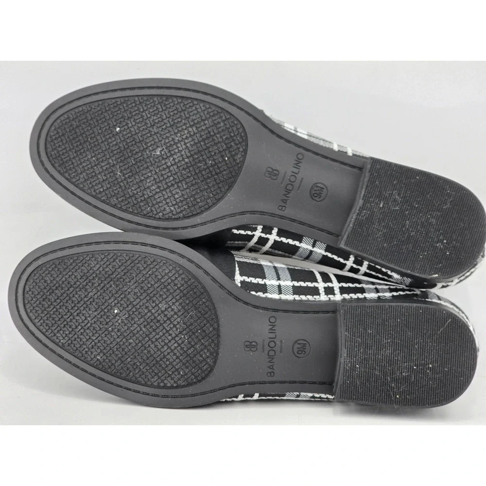 Bandolino Lindio Loafers Womens 9M Black White Plaid Bow Slip On Shoes -VGF